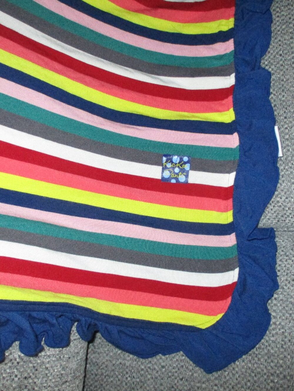 Kickee Pants Stroller Throw Blanket with Navy Blue Ruffle  Primary Colors